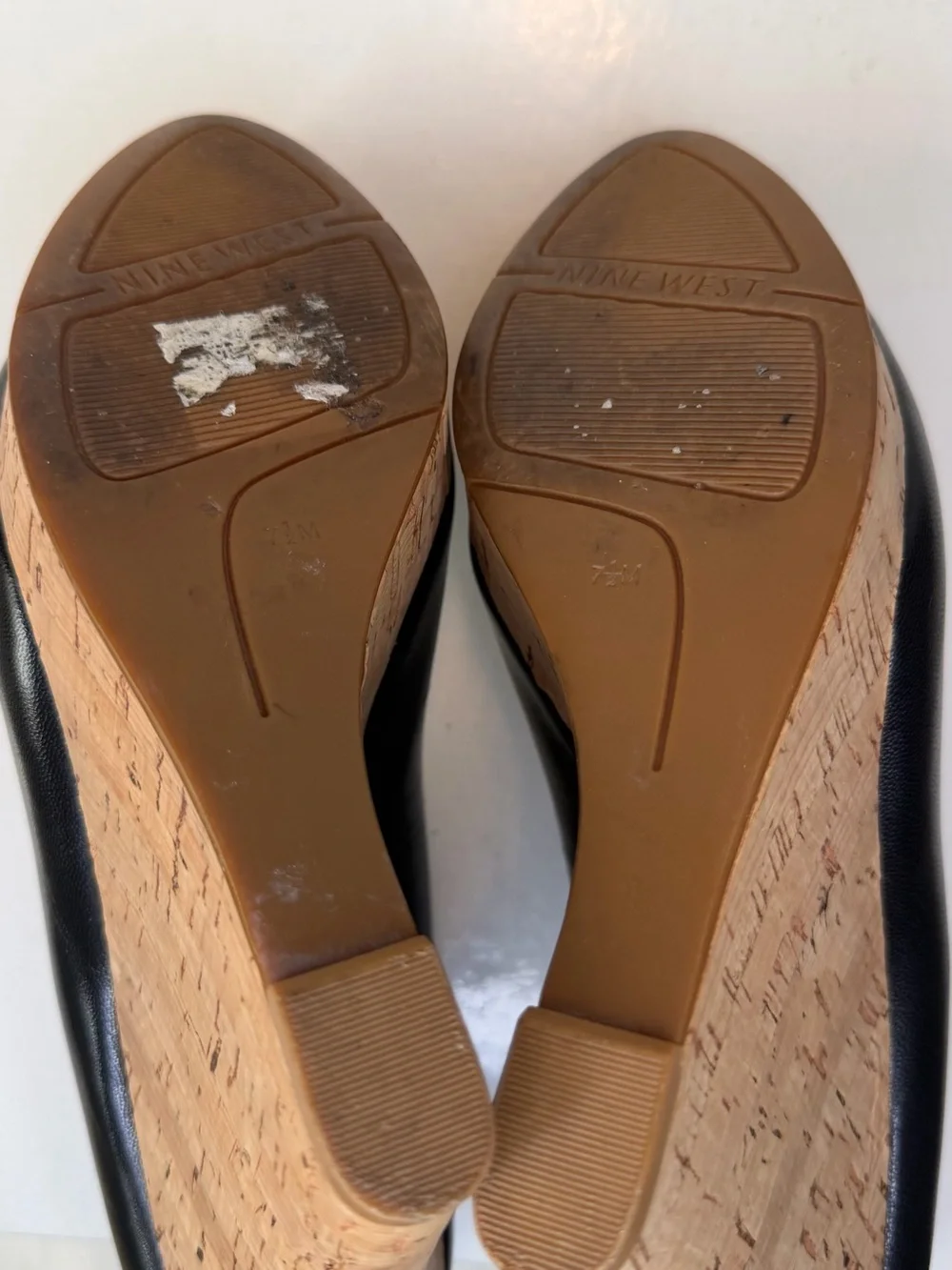 Nine West Black Peep-Toe Platform Wedges with Cork Trim